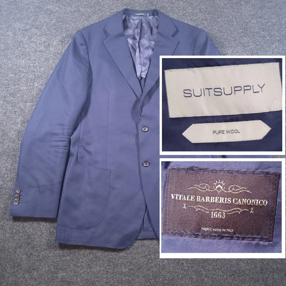 SuitSupply Havana Patch HL 46L Slim‎ Navy Hopsack Wool Vitale Barberis Canonico